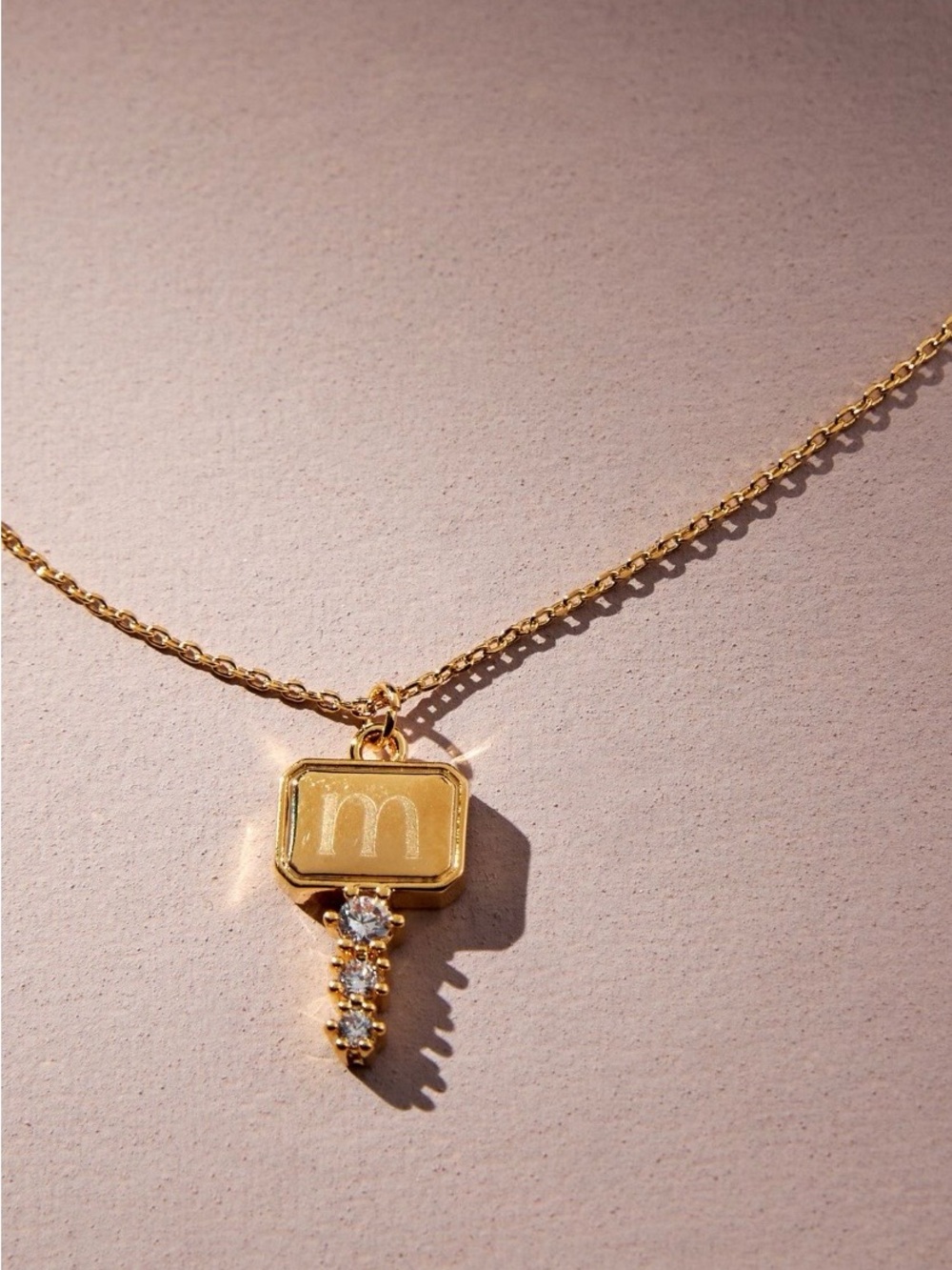 AnthropologieGold Initial 'm' Pendant Necklace with Crystal Drop